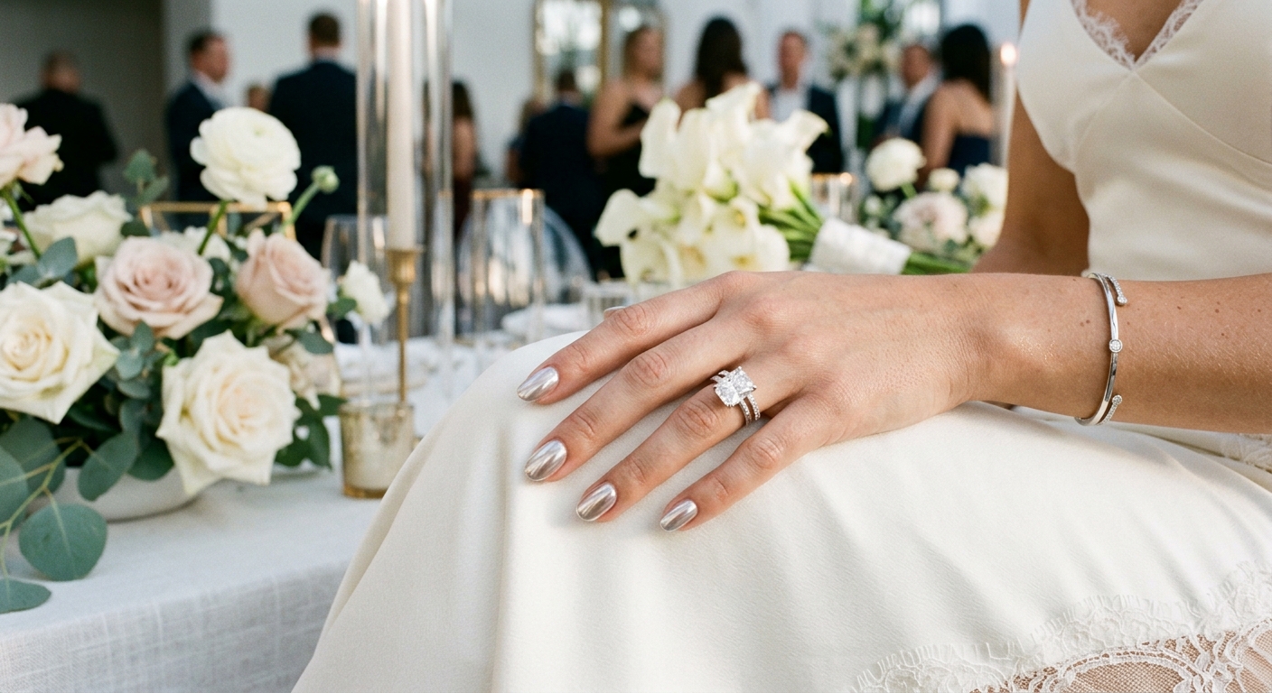 Elegant Chrome Bridal Nails for a Modern Wedding